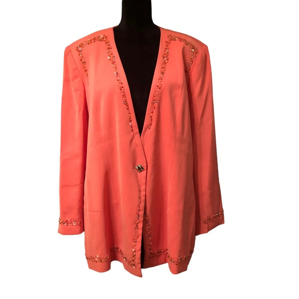 St. Anthony Evening Coral Beaded Dress Jacket size 24W - Picture 3 of 11